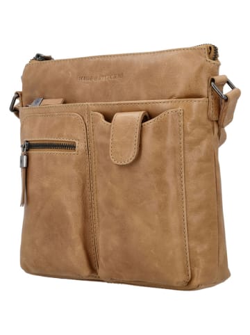HIDE & STITCHES Leder-Umhängetasche "Porto" in Hellbraun - (B)25,5 x (H)23,5 x (T)4,5 cm