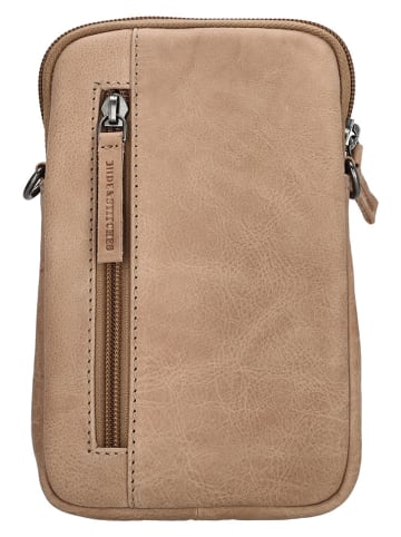 HIDE & STITCHES Leder-Handytasche in Beige - (B)12 x (H)19 x (T)5 cm