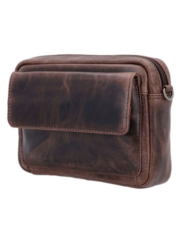 HIDE & STITCHES Leder-Umhängetasche in Braun - (B)21 x (H)14 x (T)4,5 cm