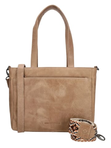 HIDE & STITCHES Leren schoudertas beige - (B)34 x (H)34 x (D)8 cm