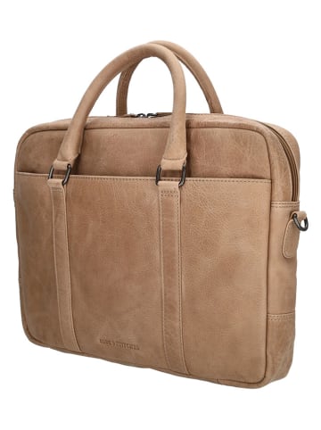 HIDE & STITCHES Leren businesstas beige - (B)38 x (H)29 x (D)7 cm