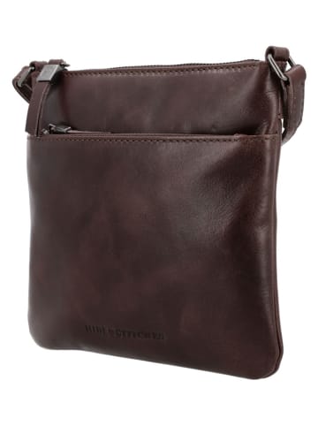 HIDE & STITCHES Leder-Umhängetasche "Porto" in Dunkelbraun - (B)20 x (H)18 x (T)2 cm