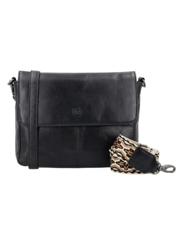 HIDE & STITCHES Leren schoudertas zwart - (B)24 x (H)17 x (D)7 cm