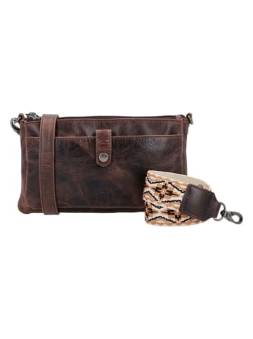 HIDE & STITCHES Leren schoudertas bruin - (B)24 x (H)14 x (D)2 cm