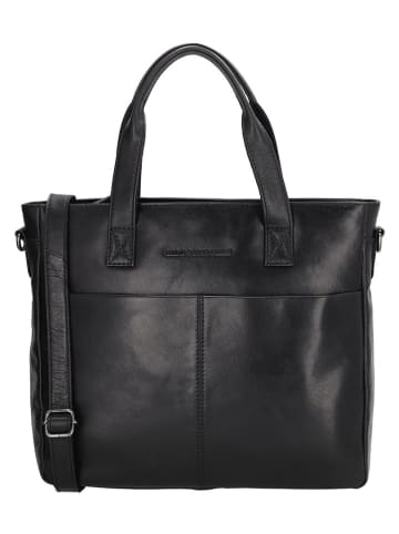 HIDE & STITCHES Leder-Henkeltasche "Porto" in Schwarz - (B)33,5 x (H)28 x (T)9 cm
