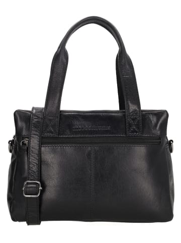 HIDE & STITCHES Leder-Henkeltasche "Porto" in Schwarz - (B)41 x (H)31 x (T)11 cm