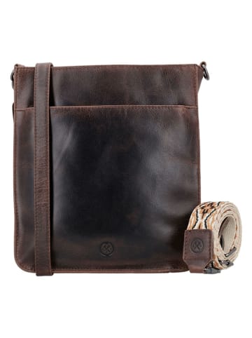 HIDE & STITCHES Leren schoudertas bruin - (B)25 x (H)28 x (D)9 cm
