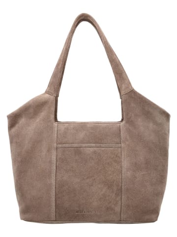 HIDE & STITCHES Leder-Schultertasche "Brazos" in Taupe - (B)38 x (H)23 x (T)11 cm