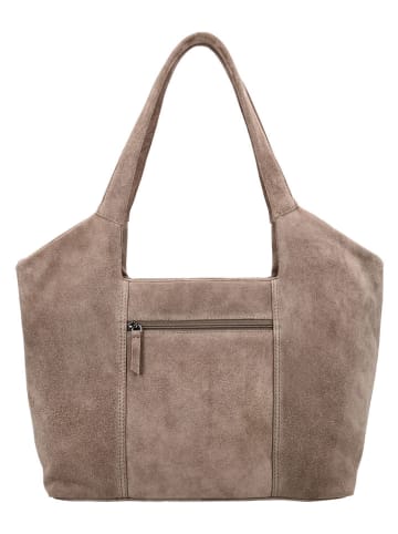 HIDE & STITCHES Leder-Schultertasche "Brazos" in Taupe - (B)38 x (H)23 x (T)11 cm