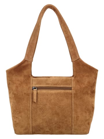 HIDE & STITCHES Leder-Schultertasche "Brazos" in Hellbraun - (B)38 x (H)23 x (T)11 cm