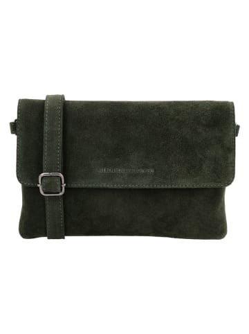 HIDE & STITCHES Leder-Umhängetasche "Brazos" in Oliv - (B)24 x (H)16 x (T)5,5 cm