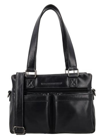 HIDE & STITCHES Leder-Schultertasche in Schwarz - (B)27 x (H)18 x (T)10 cm