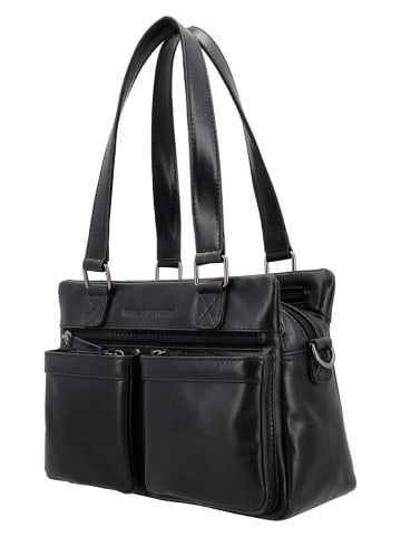 HIDE & STITCHES Leder-Schultertasche in Schwarz - (B)27 x (H)18 x (T)10 cm
