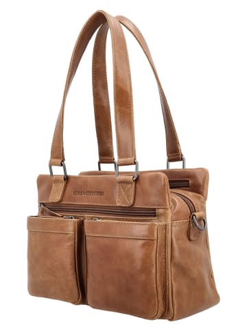 HIDE & STITCHES Leder-Schultertasche in Hellbraun - (B)27 x (H)18 x (T)10 cm