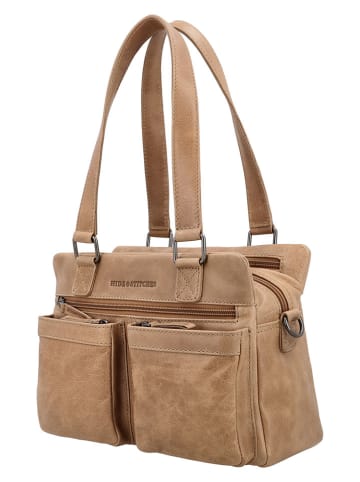 HIDE & STITCHES Leder-Schultertasche in Beige - (B)27 x (H)18 x (T)10 cm