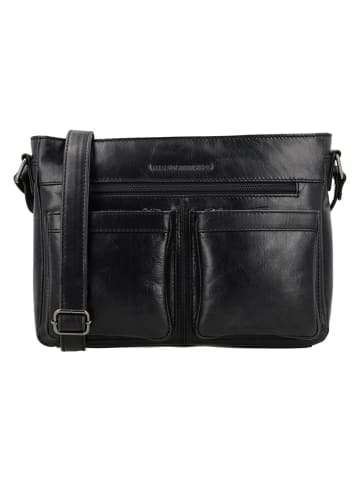 HIDE & STITCHES Leder-Umhängetasche in Schwarz - (B)29 x (H)21 x (T)8 cm