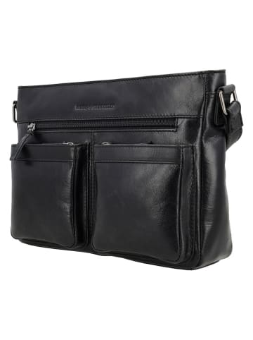 HIDE & STITCHES Leder-Umhängetasche in Schwarz - (B)29 x (H)21 x (T)8 cm