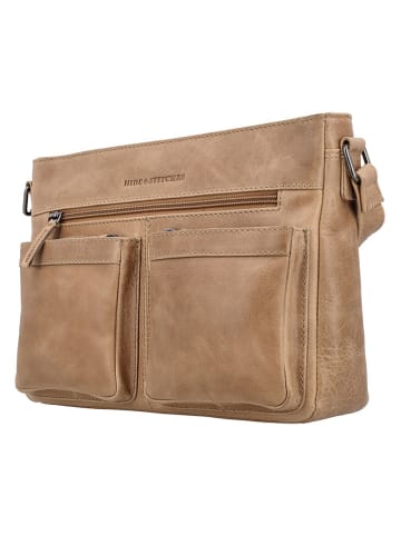 HIDE & STITCHES Leren schoudertas beige - (B)29 x (H)21 x (D)8 cm