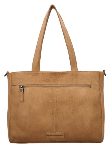 HIDE & STITCHES Leder-Schultertasche in Hellbraun - (B)35 x (H)24 x (T)10 cm