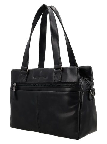 HIDE & STITCHES Leder-Schultertasche in Schwarz - (B)30 x (H)22 x (T)10 cm