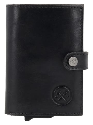 HIDE & STITCHES Leder-Geldbörse in Schwarz - (B)8 x (H)10 x (T)1 cm