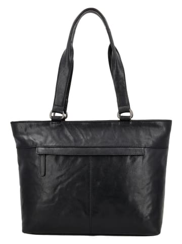 HIDE & STITCHES Leder-Schultertasche in Schwarz - (B)37 x (H)29 x (T)8 cm