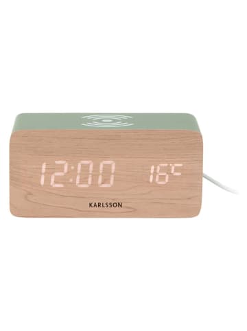Karlsson Budzik LED w kolorze beżowo-zielonym - 15 x 7,4 x 7,1 cm