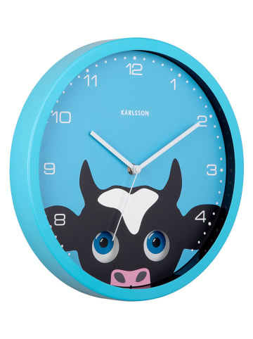 Karlsson Wanduhr ''Peekaboo Cow'' in Blau - Ø 30,8 cm