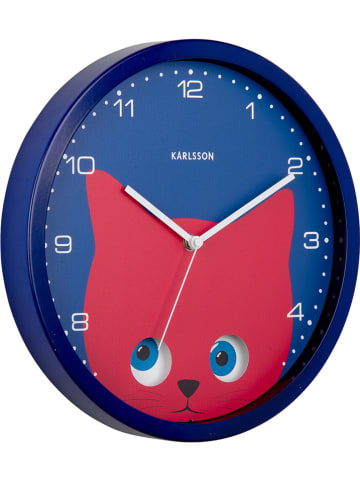 Karlsson Wanduhr "Cat" in Blau/ Rot - Ø 30,8 cm