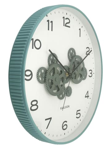 Karlsson Wandklok ''Open Gear'' turquoise/zwart - Ø 40 cm