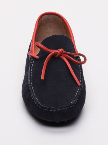 CHARLES & SMITH Leder-Mokassins in Dunkelblau/ Rot