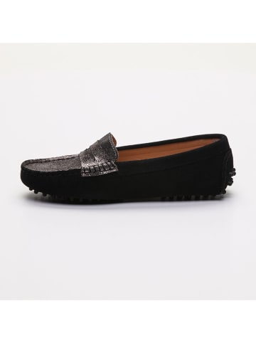 CHARLES & SMITH Leren mocassins "Thandie" zwart/zilverkleurig
