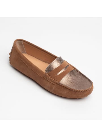 CHARLES & SMITH Leren mocassins "Thandie" lichtbruin/goudkleurig