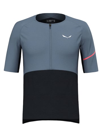 Salewa Fahrradshirt "Vento Merino" in Hellblau/ Schwarz