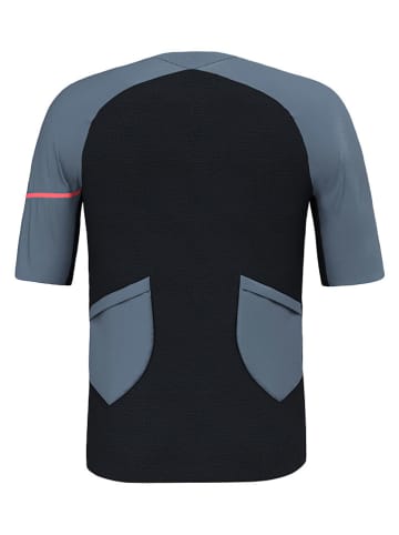 Salewa Fahrradshirt "Vento Merino" in Hellblau/ Schwarz