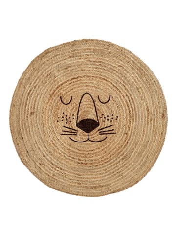 Rice Jute-Teppich "Lion Face" in Beige - Ø 100 cm 