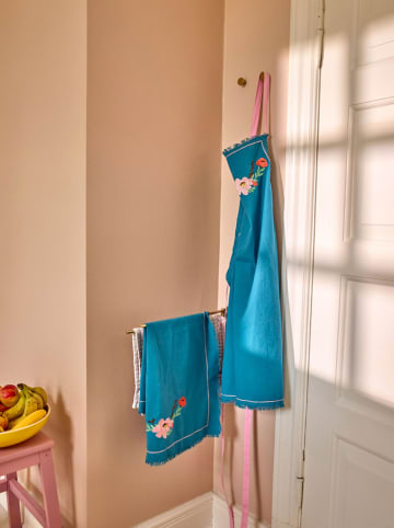 Rice Küchenschürze "Flower" in Blau/ Rosa - (L)80 x (B)70 cm