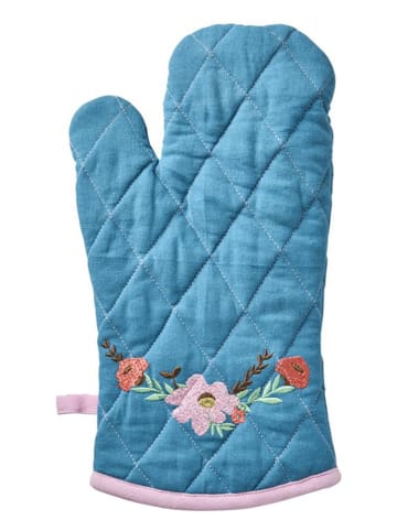 Rice Ofenhandschuh "Flower" in Blau/ Rosa - (L)31 x (B)16 cm