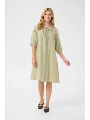 Cream Linnen jurk olijfgroen