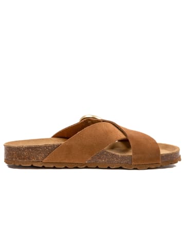 billowy Leren slippers lichtbruin