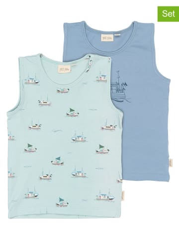 Petit Piao 2-delige set: onderhemden turquoise/blauw