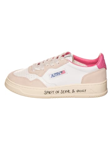 AUTRY Skórzane sneakersy "Medalist" w kolorze biało-beżowo-różowym