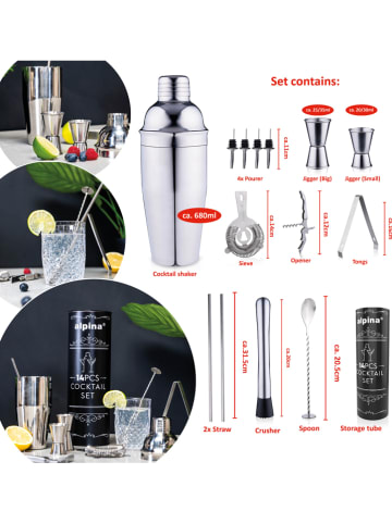Alpina 14-delige cocktailset zilverkleurig