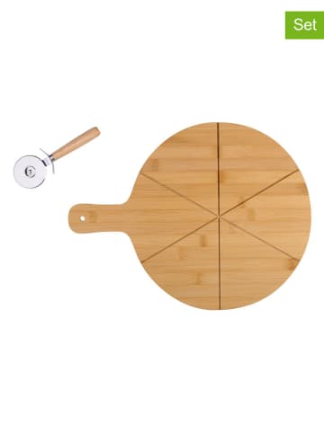 Alpina 2-delige set: pizzaplank en pizzasnijder lichtbruin - Ø 34 cm