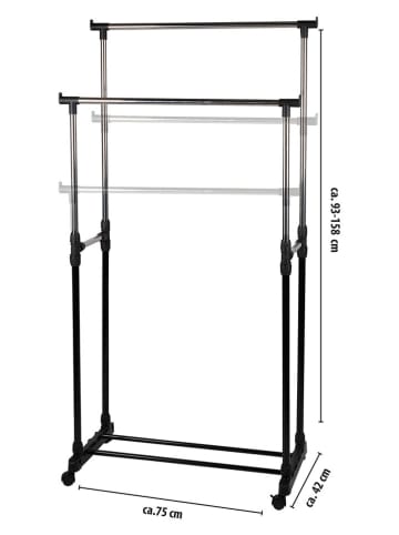 Alpina Stojak w kolorze srebrno-czarnym na ubrania - 75 x 158 x 42 cm