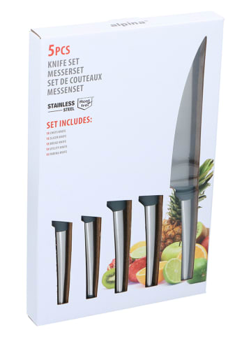 Alpina 5-delige set: keukenmessen zilverkleurig