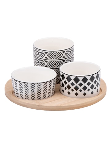 Alpina 4tlg. Tapas-Servierset in Schwarz/ Weiß/ Hellbraun