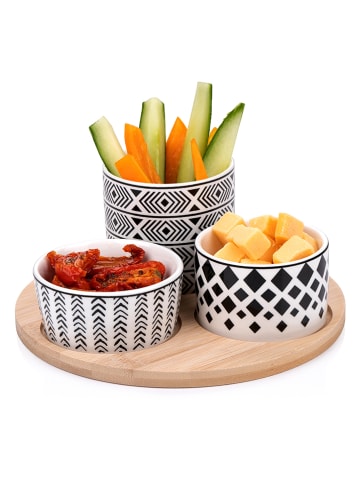 Alpina 4tlg. Tapas-Servierset in Schwarz/ Weiß/ Hellbraun