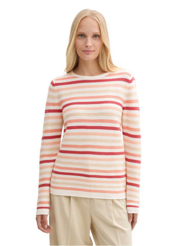 Tom Tailor Pullover in Weiß/ Rot/ Beige