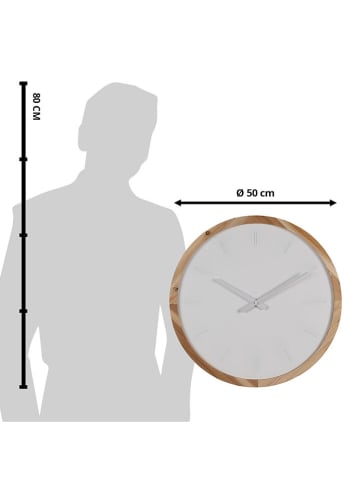 Clayre & Eef Wanduhr in Weiß/ Hellbraun - Ø 50 cm 